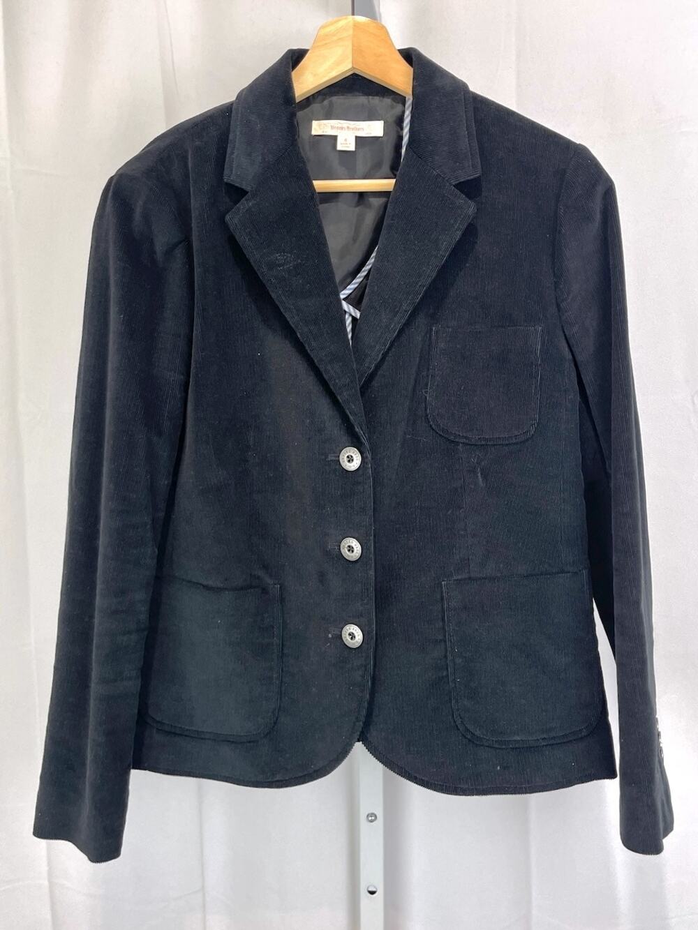 BROOKS BROTHERS Corduroy Blazer Three Button Jacket Cotton Blend Black Size 6